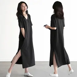 Summer Short Sleeve Nightgown Sleepwear Women Long Modal Nightdress Casual Soft Bathrobe Gown Sexy Split Home Dress Negligee