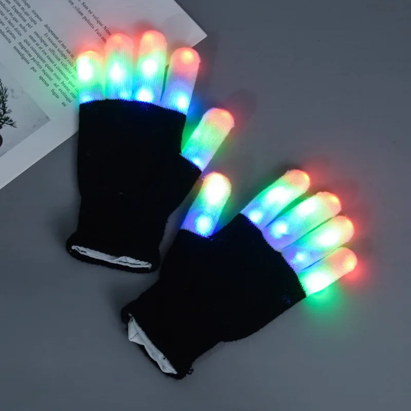 LED Rave Gloves for Show, Finger Lighting, Flashing Glow Mittens, 7 Colors