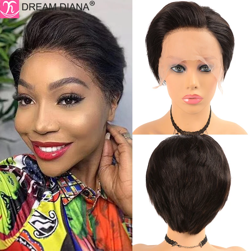 

DreamDiana 100% Brazilian Short Pixie Cut Human Hair Wig Short Bob Wig 13x4 Lace Frontal Wig 150 Density Straight Lace Front Wig