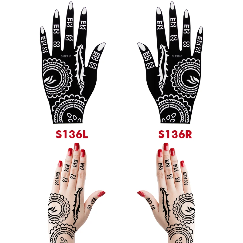 10PCS Self-Adhesive Reusable Henna Tattoo Stencils,Mehndi Indian Temporary Hand Tattoos For Body Art Painting 5 Pairs