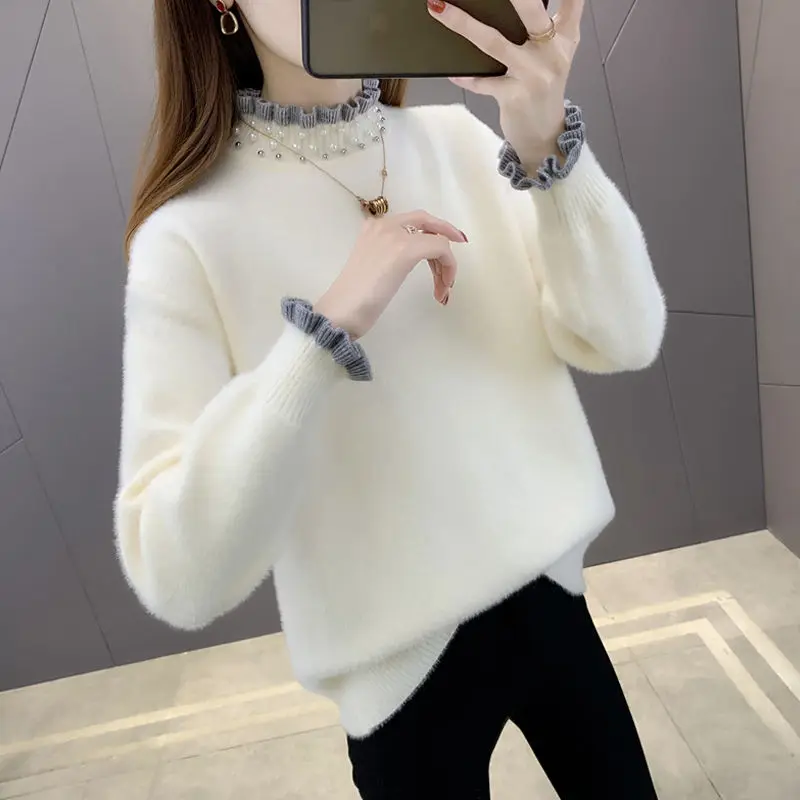 2023 Autumn Winter Thick Sweater Women Knitted Ribbed Pullover Sweater Long Sleeve Fasion Slim Jumper Soft Warm Pull Femme