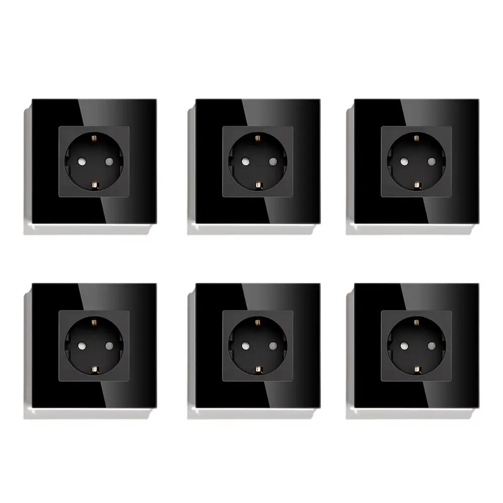 BSEED EU Standaard Enkele Stopcontact Dubbele Stekkers Met Wit Zwart Kristallen Glazen Paneel Triple Outlets 16A 110 V-250 V