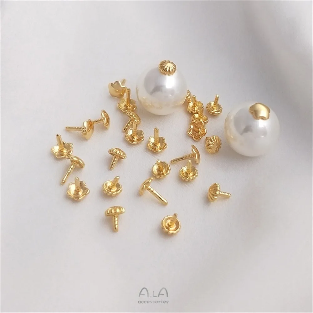 14K Gold Plated Flower shaped beads plug hair nail crystal pearl hole plug cap DIY loose beads accessories