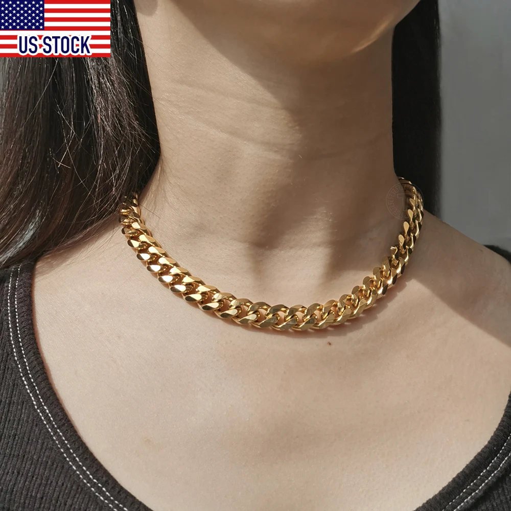 2-11mm Stainless Steel Cuban Curb Link Chain Choker Necklace for Women Girls Simple Jewelry Gold Silver Color 16inch DKNM180