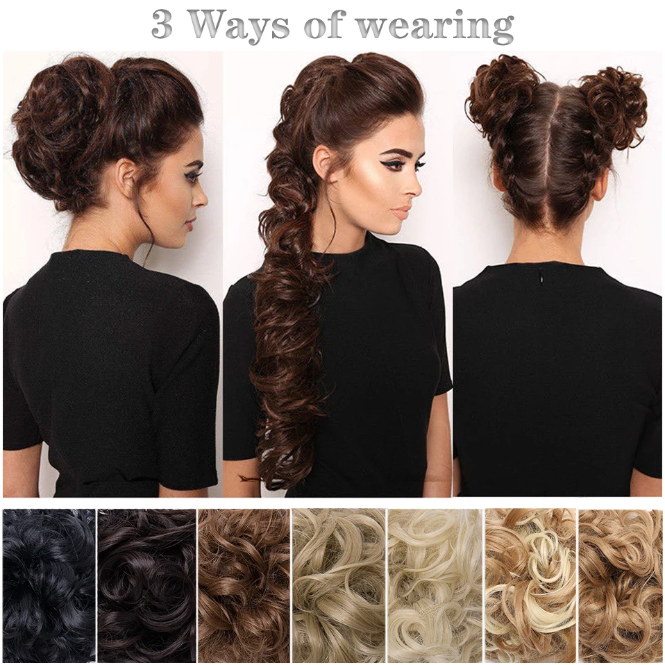 80cm Synthetic Chignon Messy Scrunchies Elastic Band Hair Bun Straight Updo Hairpiece High Temperture Fiber Natural Fake Hair