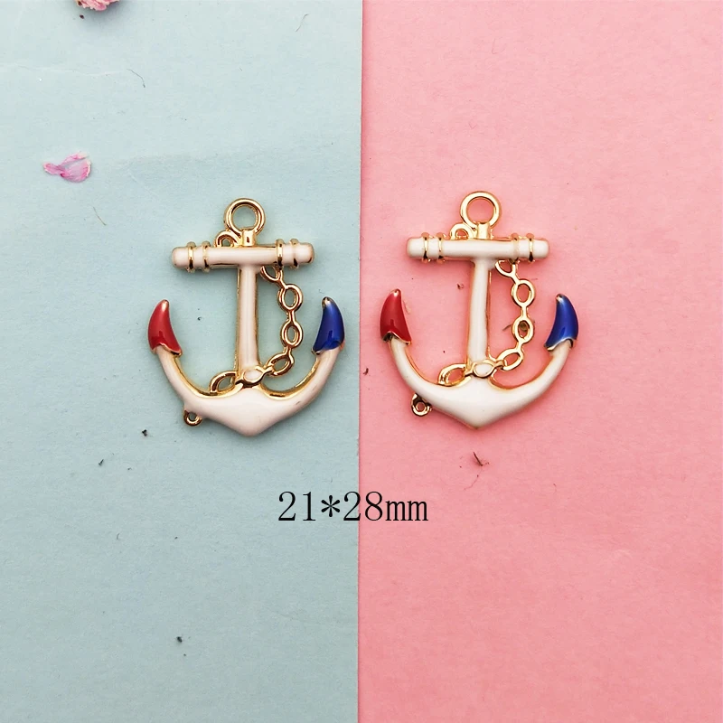 10Pcs Drop Oil Alloy Anchor Rudder Pendants Enamel Charms For Diy Jewelry Findings Accessory Making Earrings Gold Color Floating