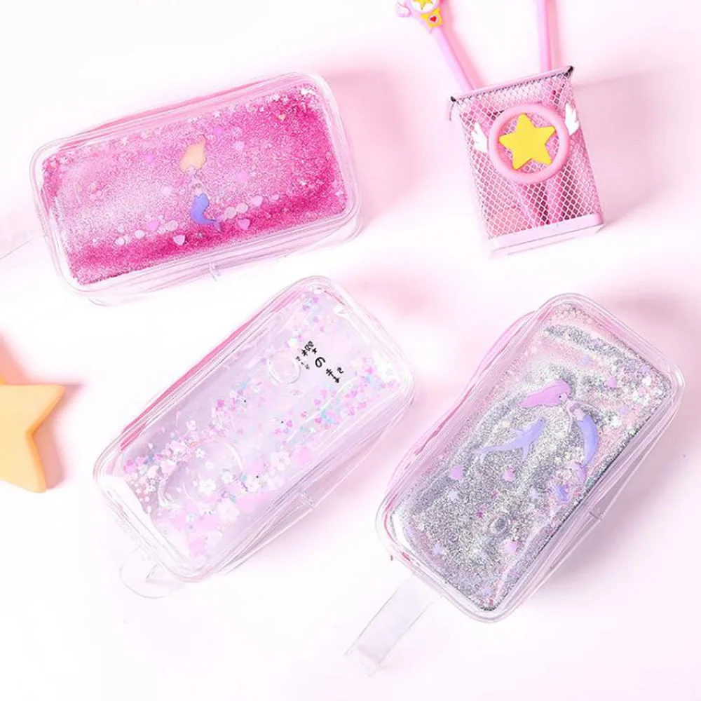 Quicksand Clear Pen Pencil Case Large Capacity Zipper Bag Box Pouch Holder Stationery Accessory School Student Office Supplies