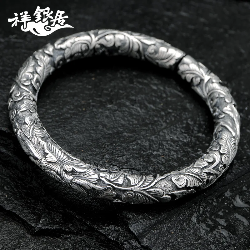 

★silver bracelet female manual fine silver bracelet silver bloom peony female money national wind restoring ancient ways