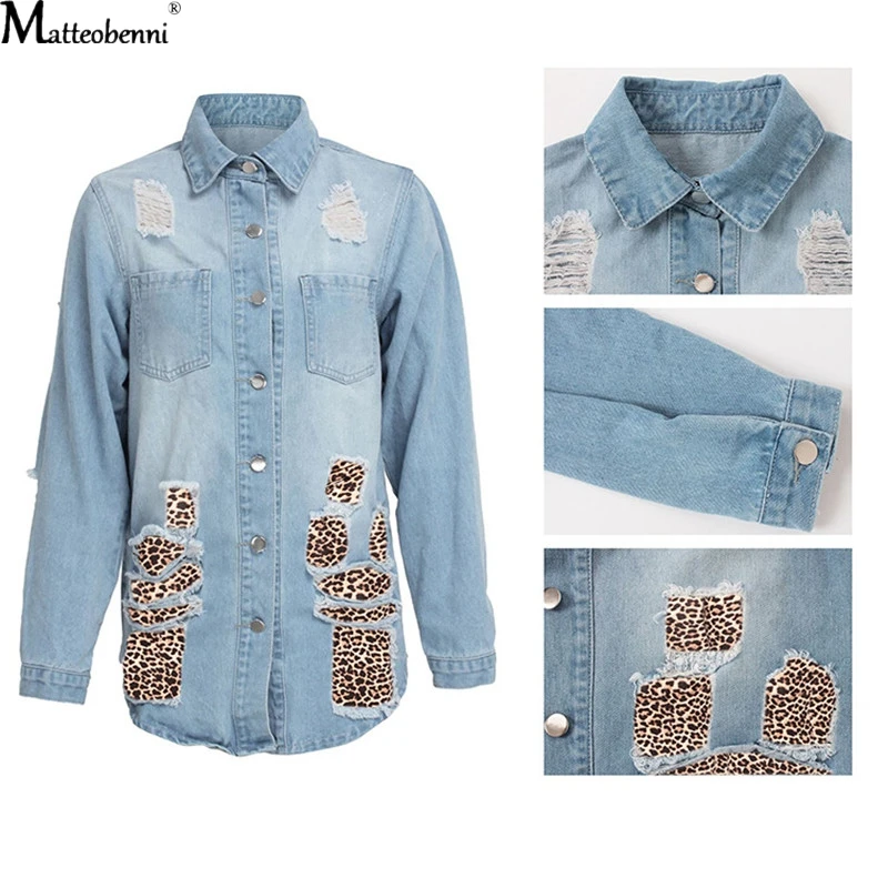 Autumn Women Sexy Ripped Patchwork Denim Jackets Vintage Casual Jean Jacket Long Sleeve Winter Female Coat Streetwear