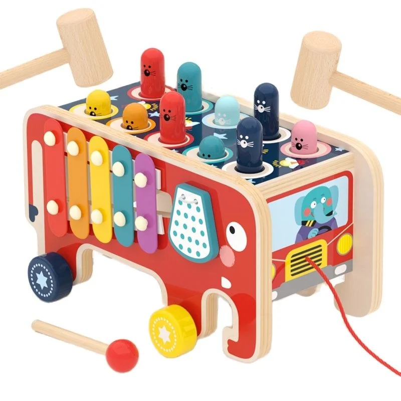 Children's Wooden Elephant knocks On The Piano To Beat The Hamster Early Childhood Education And Intelligence Learn Toy