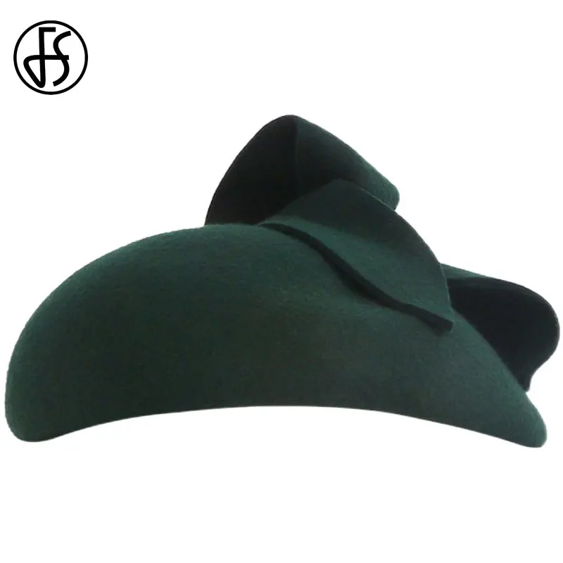 FS Fascinators For Women Wedding 100% Wool Fedora 2024 Church Hats Green Ladies Pillbox Hat Felt Flower Berets Cap Chapeau Femme