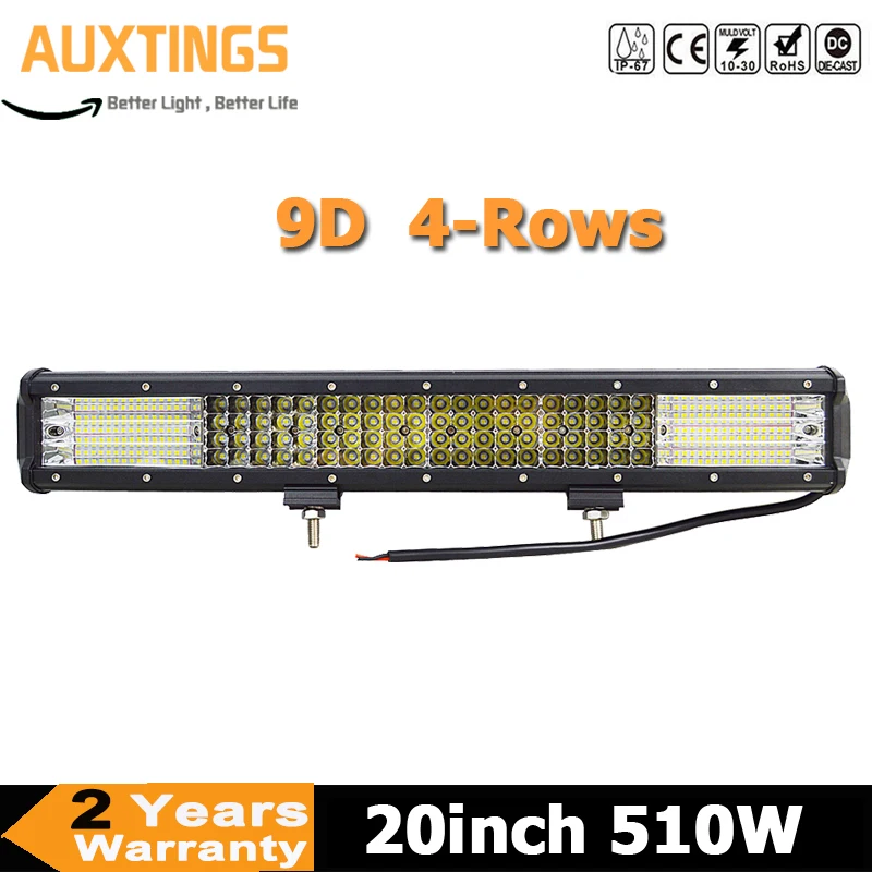 

20" 510W LED Work Light Bar 4-rows 9D Combo LED Bar for Driving Off-Road Boat Car Tractor Truck 4x4 SUV ATV 12V 24V AUXTINGS