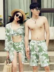 Couple Swimsuit Men Beach Shorts Women 3 Piece Bikini Set Swimsuit Women Sexy Beach Wear Swimming Suit for Women Bathing Suit