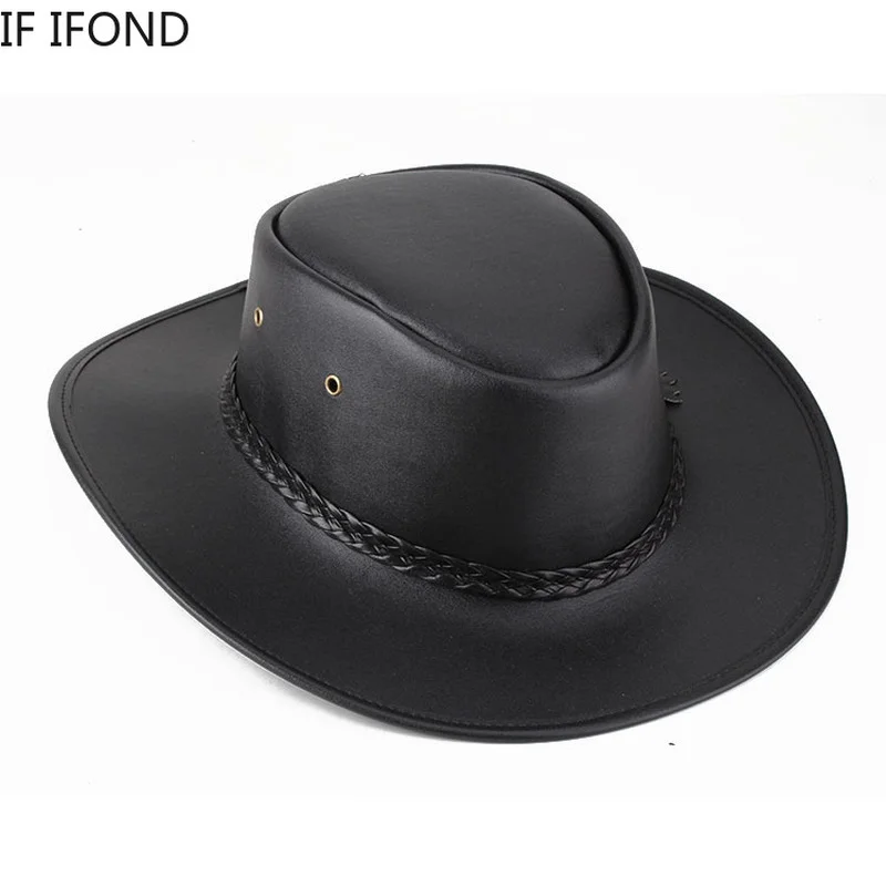 Sombrero de vaquero occidental de alta calidad para Hombre, gorra de cuero de imitación para caballero, Jazz Vintage, otoño e invierno, 2021