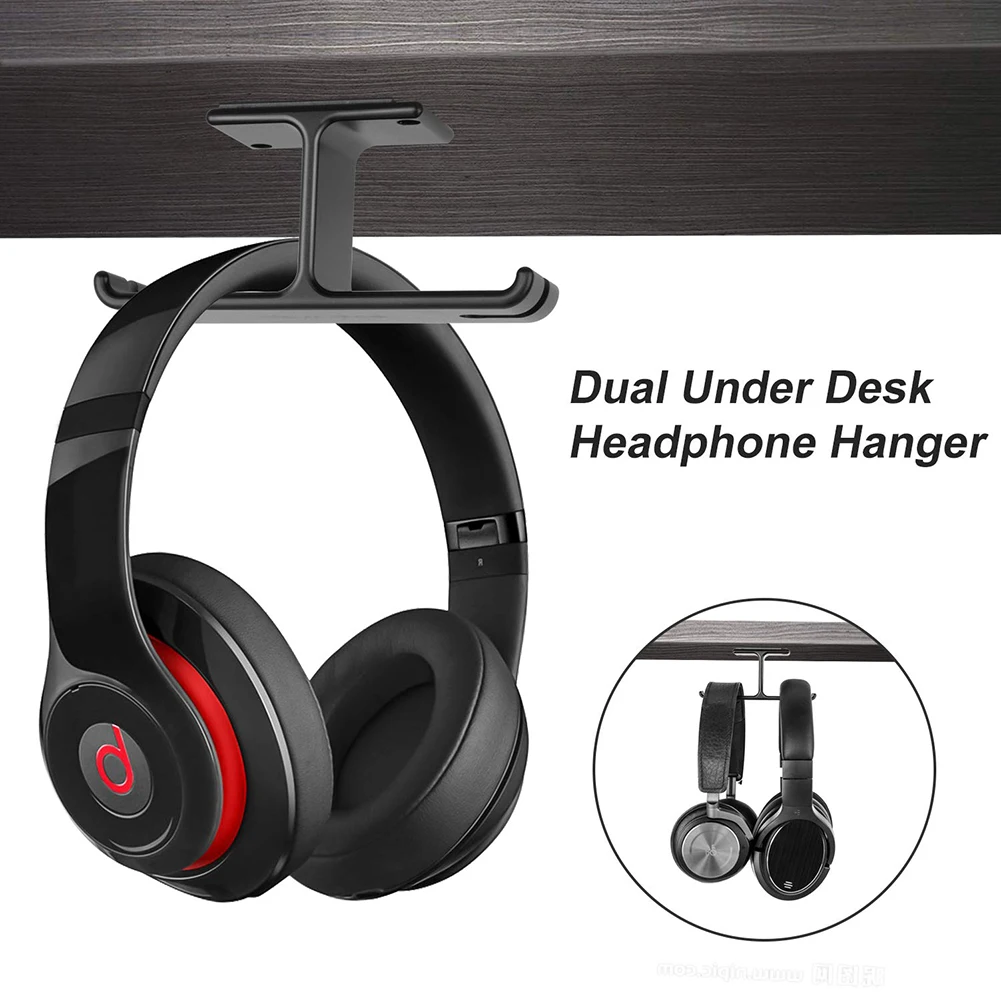 Hoofdtelefoon Hanger Headset Houder Onder Bureau Dual Aluminium Hoofdtelefoon Haak Mount Kabel Clip Organizer 3M Lijm Voor Alle Hoofdtelefoon