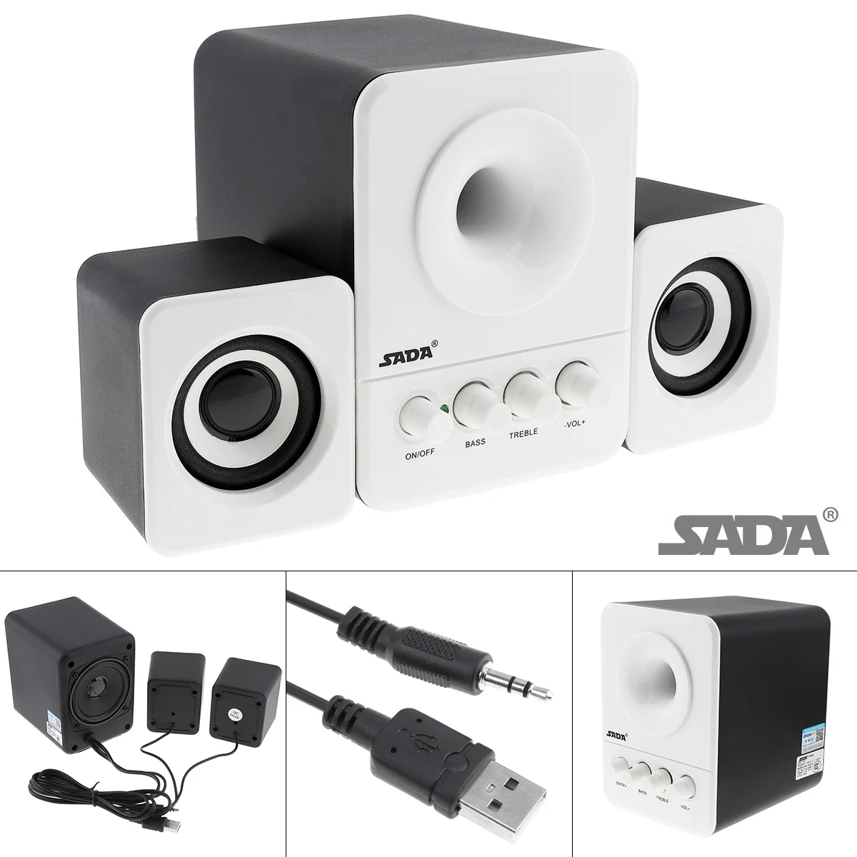 

SADA D-203 Wired Mini Bass 3W PC Combination Speaker Mobile Column Computer Loudspeaker with 3.5mm Stereo Jack for Desktop PC