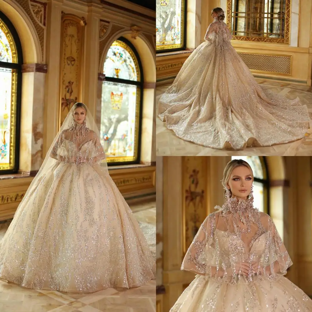 Glamorous Beading Ball Gown Wedding Dresses With Wraps Luxury Sequins Sweetheart Puffy Bridal Gowns Backless Sweep Train robes