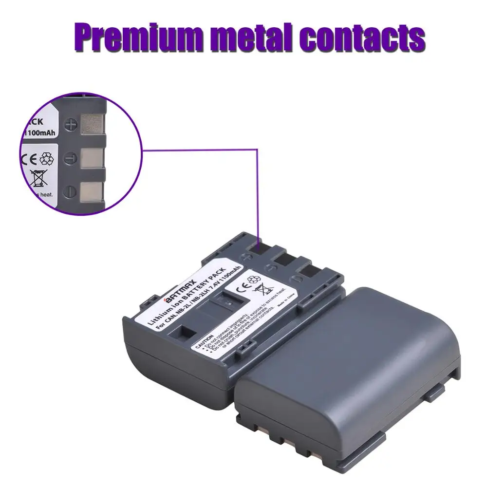 Batmax 1100mAh NB-2L NB-2LH Bateria + Nowa podwójna ładowarka LED USB z portem typu C do Canon EOS 400D S80 S70 S50 S60 350D G7 G9