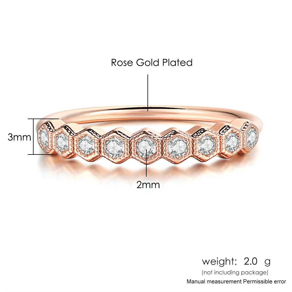 ZHOUYANG Dainty Ring For Women Girls Simple Geometric Hexagone Zircon Rose Gold Color Daily Gift Fashion Jewelry R919