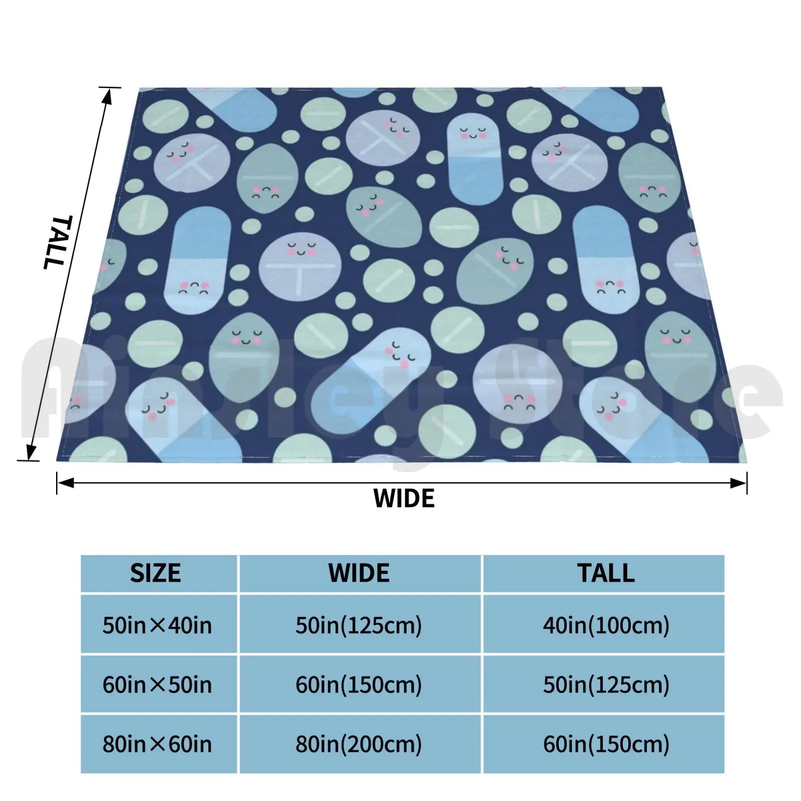 Blue Happy Pills Pattern Blanket For Sofa Bed Travel Pill Pills Medication Pharmacy Pharmacist Pharmacy School