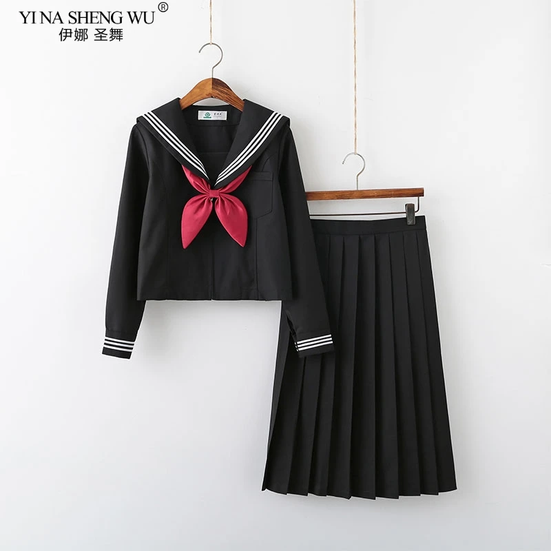 Black White JK Uniform Summer Short/long Sleeve Japanese School Uniforms Girls Sailor Sets Pleated Skirt JK Uniform COS Costume