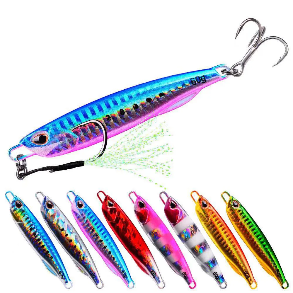 1PC 10G 15G 20G 30G 40G 50G 60G Slow Jig Metal Jig Fishing Bait Spoon Fishing Lure Trout Casting Jig Winter Jigging Lure Hooks