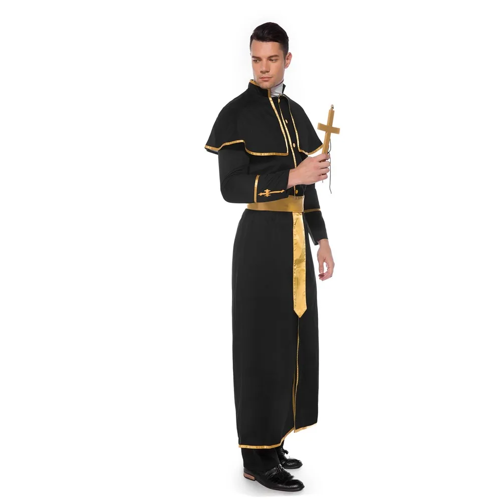 Disfraz de sacerdote clásico para hombre adulto, disfraz de fiesta de Halloween, monja, Jesús, María, sacerdote, Drama, clero, vestido elegante