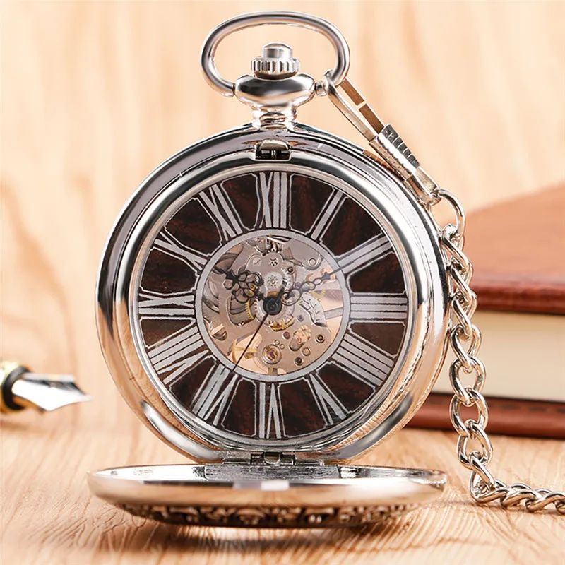 Vintage Antique Pocket Watch Handwind Mechanical Watches for Men Women Manual Skeleton Clock Fob Pendant Chain Roman Numeral