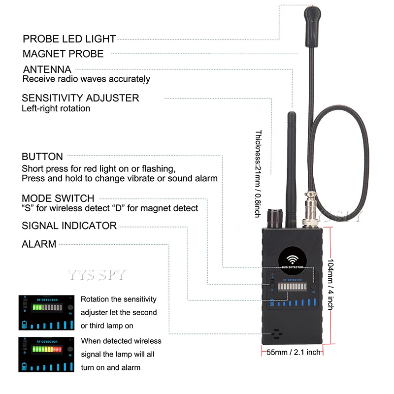 Upgrade G328B RF Signal Detector Wifi GPS Bug Mini Anti Spy Hidden Camera Detector for GSM Tracker Device GPS Radar Radio Find