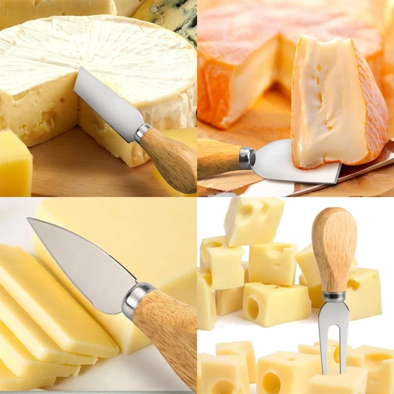 4pcs/set Wood Handle Knife Sets Bamboo Cheese Cutter Slicer Kitchen Cheedse Stainless Steel Knife Kitchen Cooking Accessories