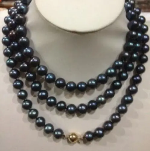 beautiful 48“ inch 7-8mm & 8-9MM black TAHITIAN Pearl Necklace 14K ball clasp