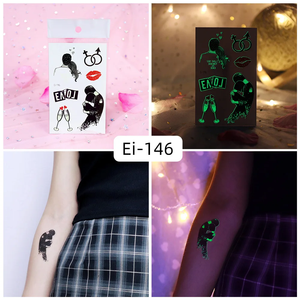 

Tattoo Stickers Luminous Kids Girl Temporary Fake Tattoos Glow Paste on Face Arm Leg for Body Art Couples Hug Wine Glass Sticker