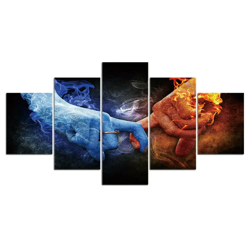 

5Pcs Ice and Fire Holding Hand Wall Art Canvas HD Print Posters Pictures Paintings Home Decor Accessories Living Room Decoration