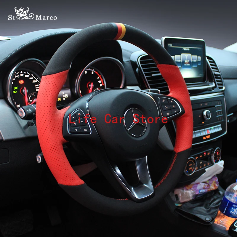 For Benz CLS260 GLE320 C Coupe ML320 ML400 DIY Hand Sewn Steering Wheel Cover Car Accessories