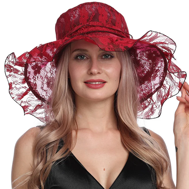 X099 Ultra-light Organza Summer Ladies Lace Basin Hat Sun Hat Sun Hat Flowers Along The Sun Fisherman Hat Adjustable Bucket Hat