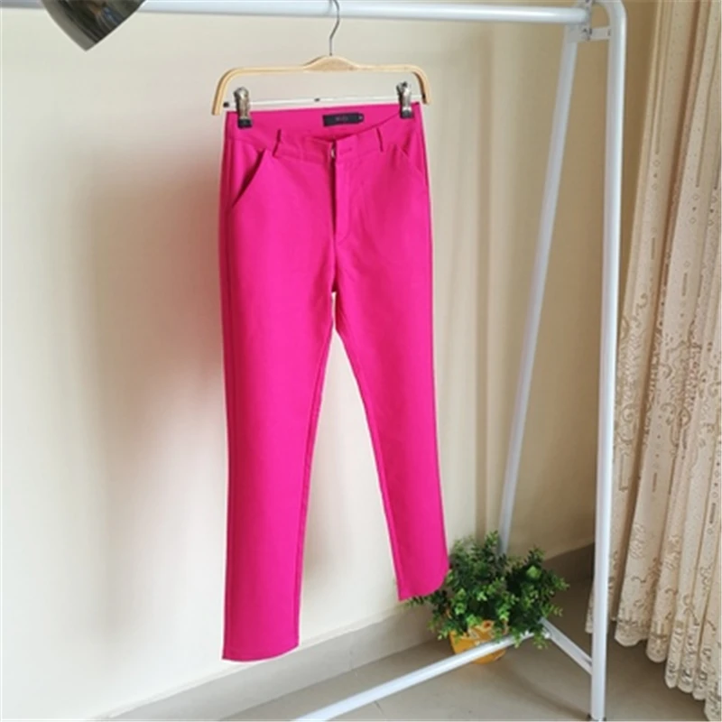 Fashion Streetwear Cute Candy Color Pencil Pants Women Stretch Cotton Slim Waist Straight Pantalones Casual Office Work Trousers