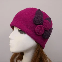 New Women Fedoras 100% Pure Wool Dome Winter Hats For Women Floral Casual Brand Warm Lady Autumn Floppy Soft Girls Fedoras