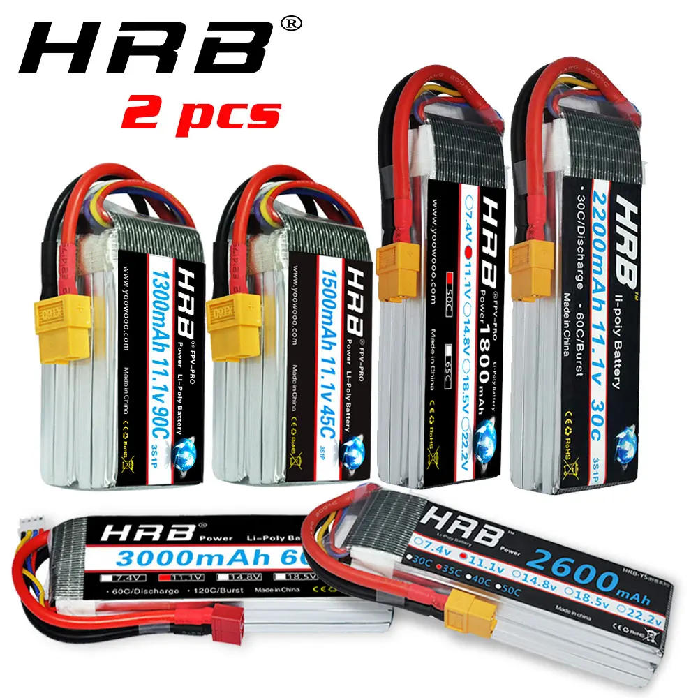 2PC HRB 3S Lipo Battery 11.1v 1300mah 1500mah 2200mah 2600mah 3000mah 65c 60c 90c XT60 Deans plug for FPV Drone RC Airplane Heli