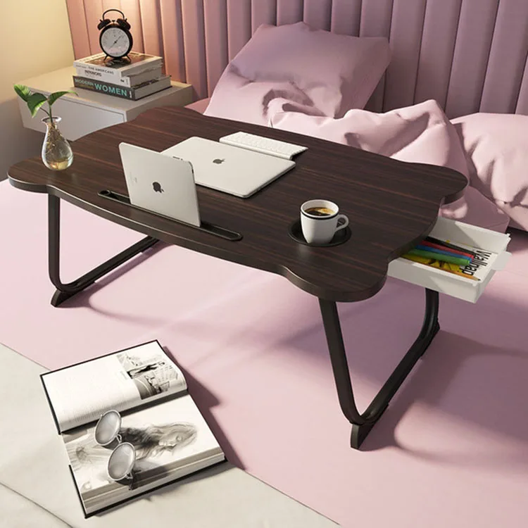 Simple Folding Laptop Table Desk Bed Table Sofa Table Small Desk With Slot Cup Holder Drawer Portable Study Table