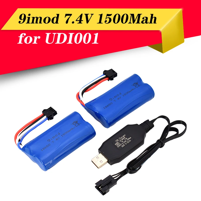 

High Quality 2pcs 7.4V 1500Mah Li-ion Battery SM-4P plug/USB Charger for UDI902 UDI002 2.4G RC Racing Boat