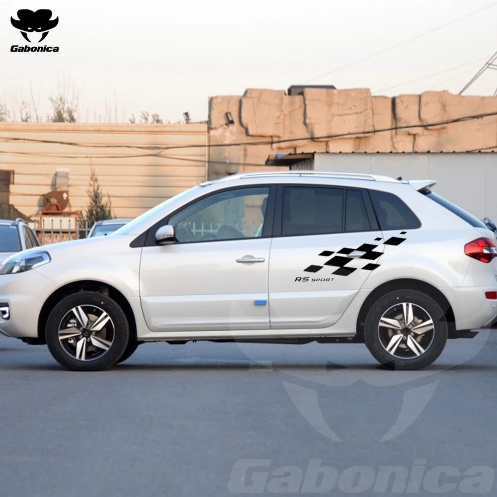 

New 2Pcs Car Door Side Sticker RS Sport Stripes Sport Racing Lattices GraphicsDecals For Renault Clio Auto Body Car Accessories