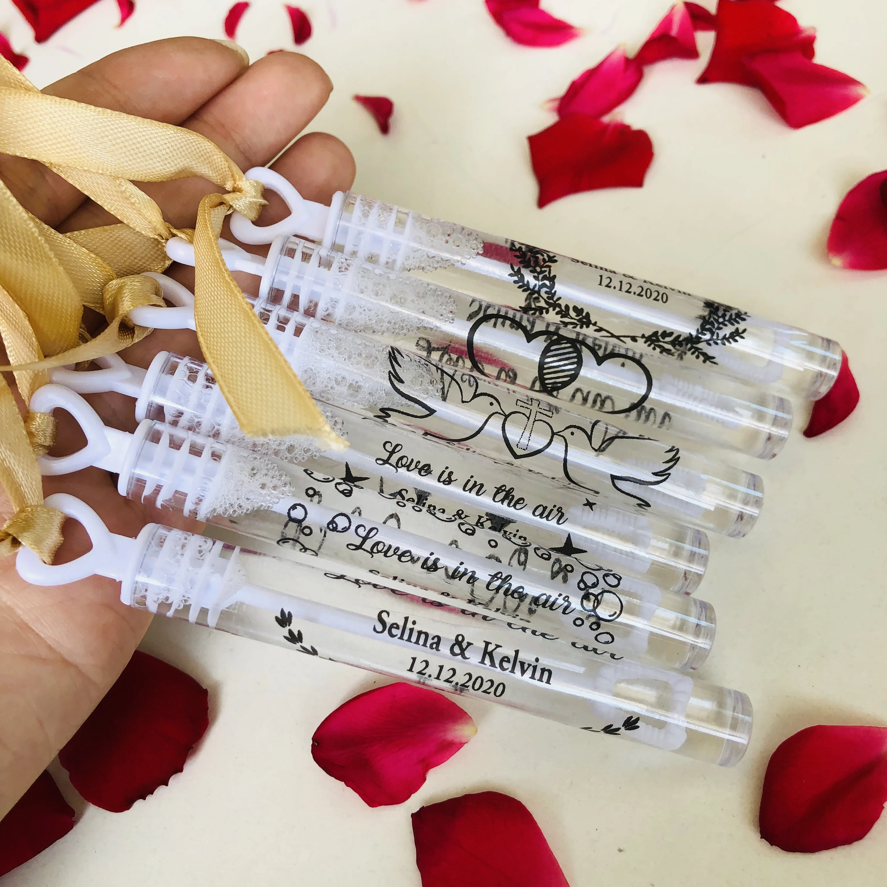 Personalized Wedding bubble Labels Vintage Dove Bubble Wand Label Clear party Favor candy tube Stickers (not include bottle)