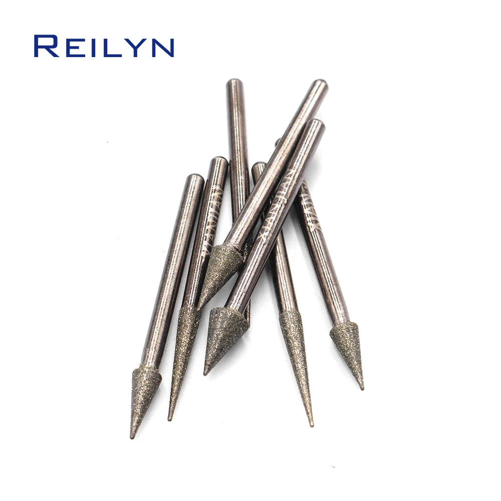 Reilyn 10Pcs Umbrella Diamond Grinding Burr Set 3mm Shank for Dremel Rotary Tools Various Sizes 3 4 5 6 8 10mm Carving