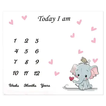 아기 월간 기록 성장 이정표 담요, 신생아 귀여운 동물 패턴 천