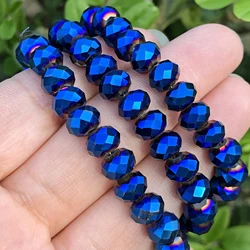 3/4/6/8MM Faceted Austrian Crystal Glass Beads Dark Blue Rondelle Round Loose beads For Jewelry Making Bracelet Accessories DIY