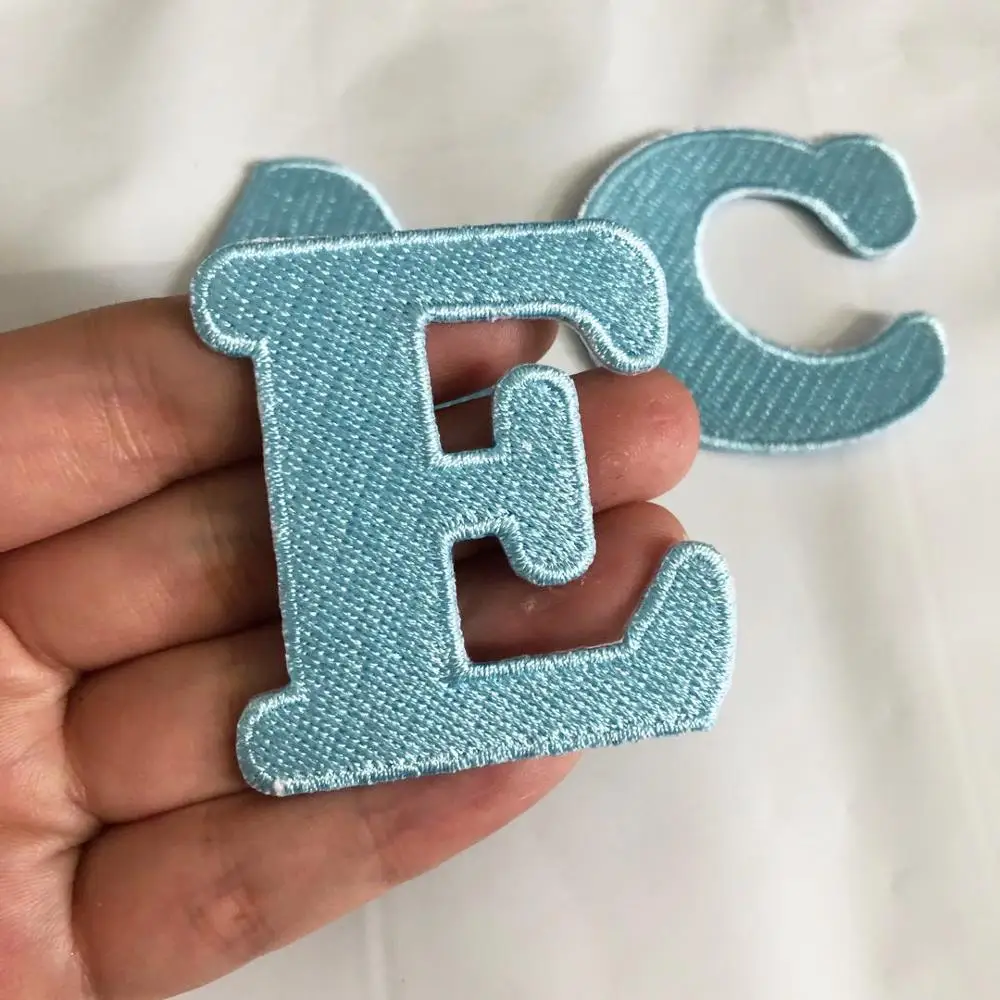 Blue Letters Embroidery Patch English Alphabet Applique For T-shirt Name Patches Iron On Garment Accessories