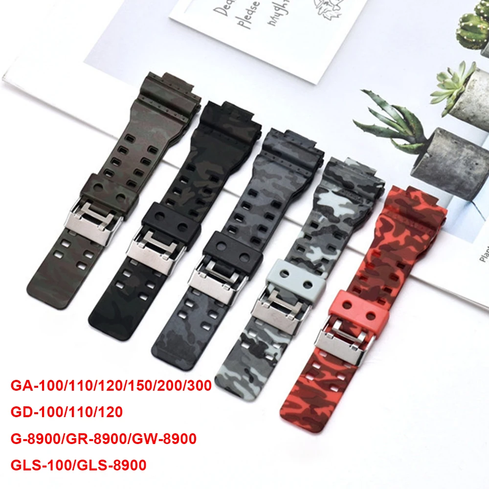 Watch Band for Casio G-Shock GA-100/110/120 150 200 400 700 GD-100/110/120 G-8900 GLS-100 Men Camouflage Silicone Strap 16mm