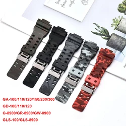 Pulseira de silicone de camuflagem masculina, pulseira de relógio para Casio G-Shock, GA-100, 110/120, 150, 200, 400, 700, GD-100, 110/120, G-8900, GLS-100, 16mm