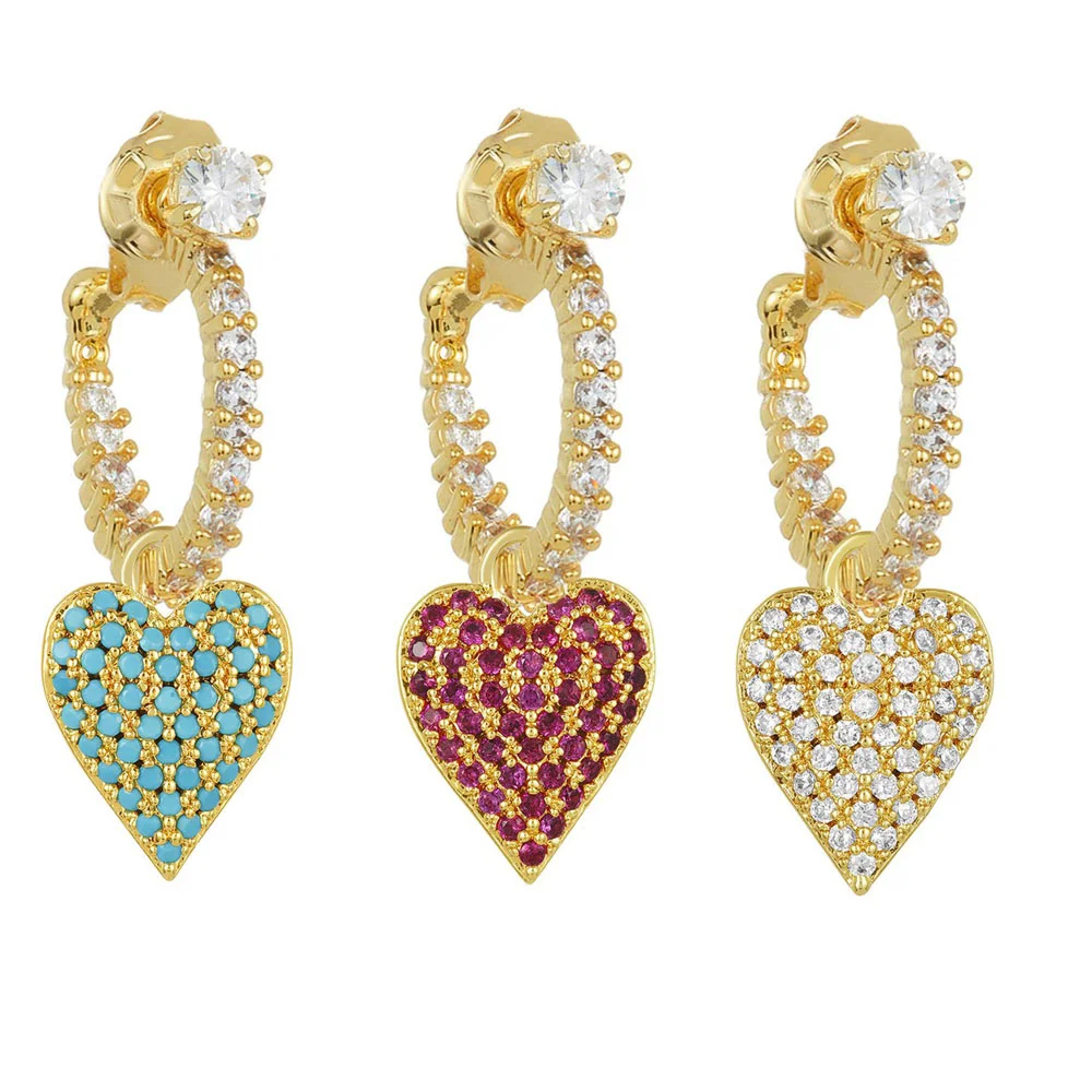 2025 Valentine's Day Fashion Jewelry For Women Lower Colorful White Red Green CZ Heart Charm Hoop Earring