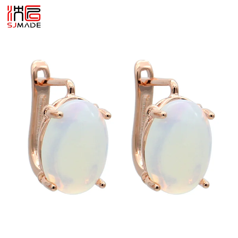 SHENJIANG New Fashion Egg Shape Natural Stone Dangle Earrings For Women Girl Wedding Party Lovely Jewelry Eardrop
